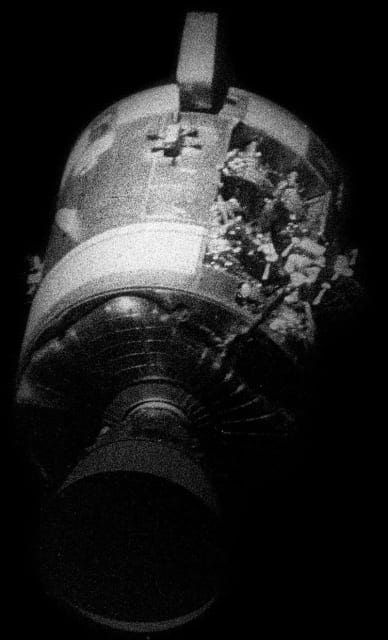 Scan of the Odyssey’s service module explosion from Apollo 13. (Image courtesy of NASA.)