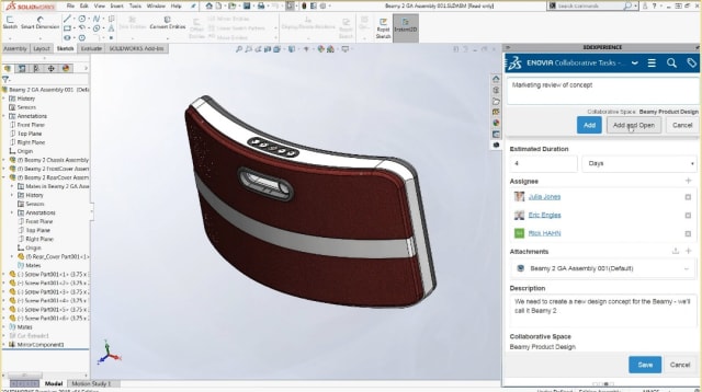 One of several bridges between SOLIDWORKS an 3D EXPERIENCE. Through SOLIDWORKS' 3DEXPERIENCE PLM Services, users can access engineering, technology and business process services in the cloud.