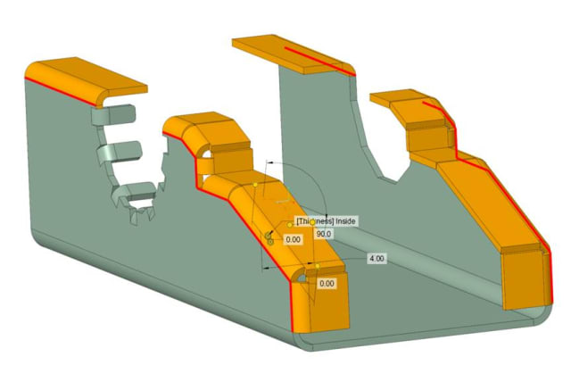Creo 8 has help you save time by streamlining the manual flat-wall design process. Creo 8 enables multiple flat wall, miter support and corner management. (Image courtesy of PTC.)