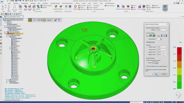 Screenshot of deviation analysis in Solid Edge 2021. (Image courtesy of Siemens.)