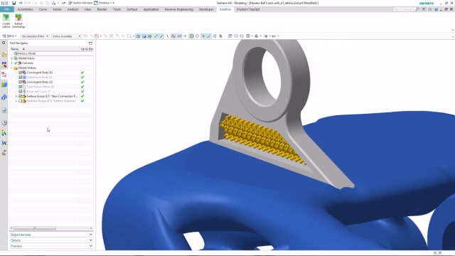 LIGHTER AND STRONGER. With the rise of 3D printing in product development, Lattice structures will become paramount. Lattices are complex geometrical structures used to lightweight and strengthen components. They give structural integrity to designs while reducing the amount of materials used in the finished product. In NX 12.0, there's a new Lattice command which introduces a way to automatically generate these structures within the parameters set. The result is, according to Siemens, 