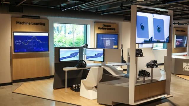 The DeepRacer exhibit shows how machine learning affects the real world. (Image courtesy of Amazon.)