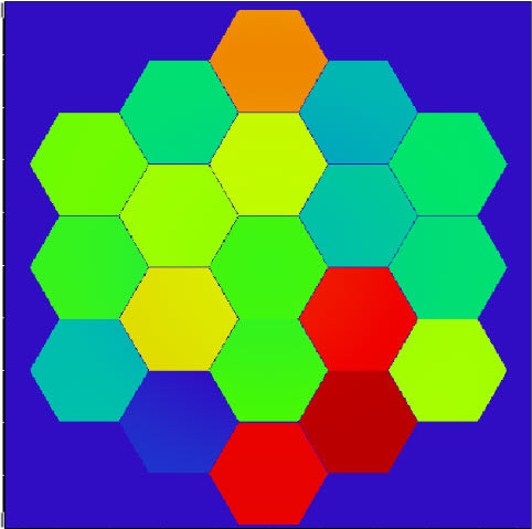 Simulated wavefront map of the JWST primary mirror with piston errors in the mirror positions. (Image courtesy of Ansys.)
