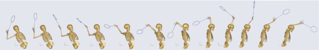 Basic phases of a badminton smash: backswing (Frames 1-7), forward swing (Frames 7-10), contact (Frame 10), and follow-through (Frames 11-12). (Image courtesy of Kwan et al.)