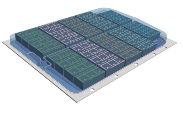 CAD Geometry for a fast-charging battery pack simulation. (Image courtesy of Siemens.)