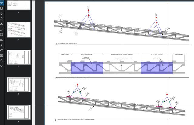 Bluebeam is used to create Erection Procedures, shop drawing team review and coordination and documentation of structural calculations. (Image courtesy of CSG.)