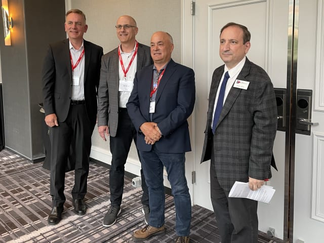 Tony Hemmelgarn, president and CEO of Siemens Digital Industries Software (left), Roque Martin, CEO of Aras (middle, left), Jim Heppelmann, president and CEO of PTC (middle, right) and Peter A. Bilello, President & CEO of CIMdata Inc. (right). (Image courtesy of CIMdata.)