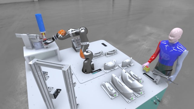 Assembly cell with human to robot collaboration