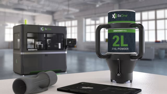 ExOne’s new InnoventPro metal 3D printer and X1 Powder Grip. (Image courtesy of ExOne.)