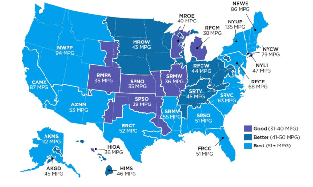 Figure 5. MPG equivalence by region in 2012. (Image courtesy of the Union of Concerned Scientists.)