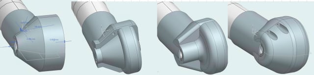 Design iterations of SpaceHopper’s knee housing. (Image: ETH Zürich.)