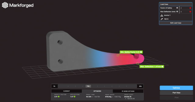 Simulation results from Eiger showing a factor of safety and deflection.(Image: Markforged.)