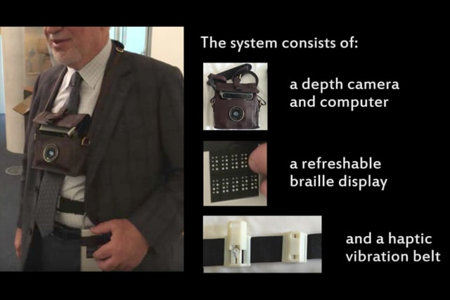 New algorithms power a prototype system for helping visually impaired users avoid obstacles and identify objects. (Image courtesy of MIT.)
