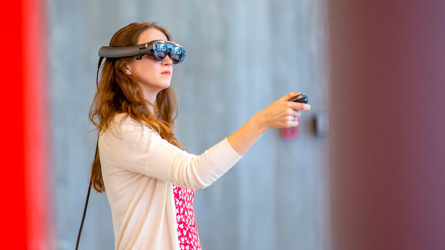 An architecture student at the University of Miami using a Magic Leap One headset. (Image courtesy of University of Miami and Magic Leap.)