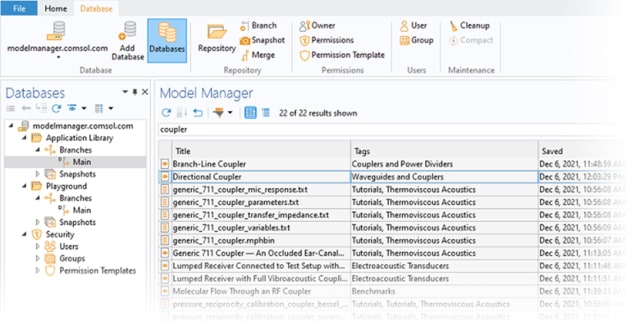 Using the COMSOL Model Manager, engineering and design teams can improve collaboration by implementing a common storage and version control system. (Image courtesy of COMSOL Multiphysics.)