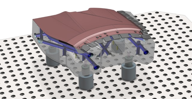 A modular MFD fixture in the simulation phase of development. (Image Source: Longterm Technology Services)
