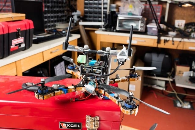 The new security technique was verified experimentally using AscTec quadrotor servers such as this one. (Image courtesy of M. Scott Brauer.)