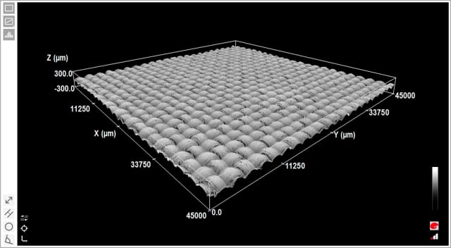 Carbon matting surface replicated using an ultrafast laser system. (Image courtesy of Sensofar Metrology.)