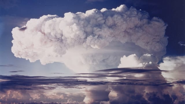 A test in 1952 of a nearly 10.9-megaton nuclear bomb at Enewatak Atoll in the Pacific Ocean. A team of Nebraska scientists have concluded that even a single nuclear strike could lead to widespread drought and famine.