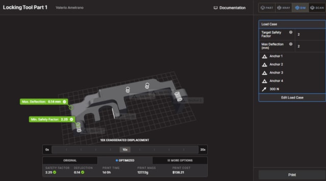 The simulation tool offered by Markforged. (Image: Markforged.)