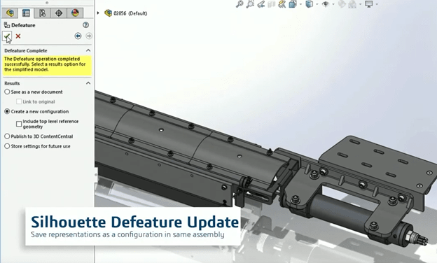 Silhouette defeaturing now lets you save representations as configurations in the same assembly.