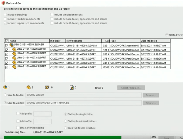 The Pack and Go capability, which makes portable all the parts of an assembly, now has a progress bar.