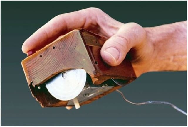 Doug Engelbart’s original mouse prototype. (Image courtesy of Stanford Research Institute.)