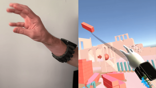 Interacting with virtual objects with the wrist controller. (Image courtesy of Facebook.)