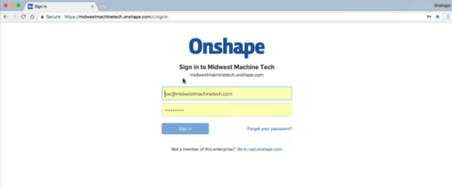 Onshape Enterprise offers custom domain addresses. (Image courtesy of Onshape.)