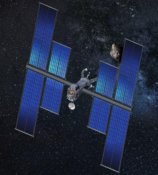Artist Depiction of ROSA Powering a Satellite