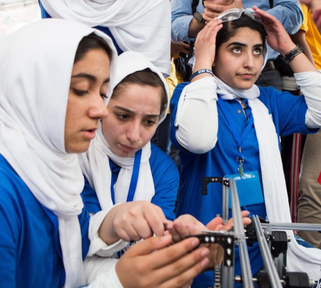 They made it. The Afghani robotics team weary from the long trip and immigration drama on the way to the US had to field a thousand reporters that converged on them after being denied entry to the country. They didn’t win, placing 114th which was better than Canada (129th), the UK (137th) and the US (141st). They also received a prize for “Most Courageous.” Picture by Liam James Doyle/NPR
