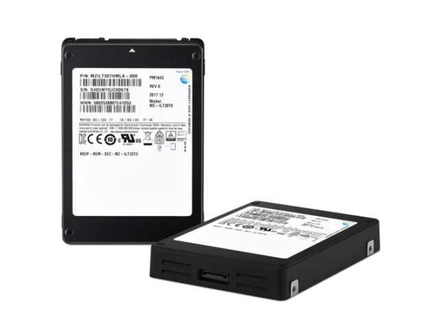 The company began manufacturing initial quantities of the PM1643s this past January, in response to an increasing demand for SSDs over 10 TB from enterprise customers. (Image courtesy of Samsung.)