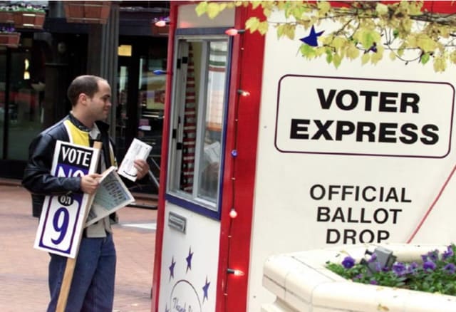 An alternative to mail-in or in-person voting: a ballot drop-box. (Image credit of The Smithsonian.)