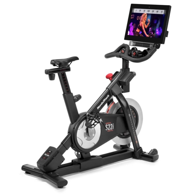 The NordicTrack Commercial S22i rates high according to consumers’ feedback, and has a lower purchase price and as many features as the Peloton. (Image courtesy of exercisebike.ca.)