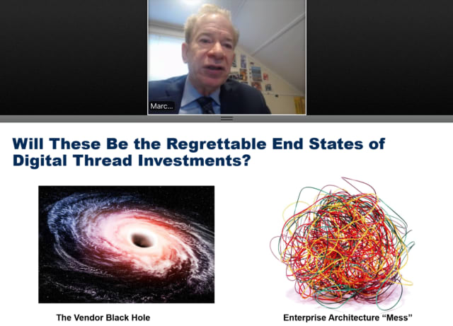 How to build a sustainable and scalable digital thread, and how to avoid simply patching an already complex enterprise IT landscape? (Image credit: extract from the presentation by Marc Halpern at Gartner, CIMdata’s PLM Roadmap and PDT 2020.)