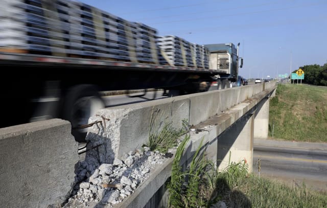An overpass in need of repair. (Image courtesy of Mike Simons/Tulsa World.)