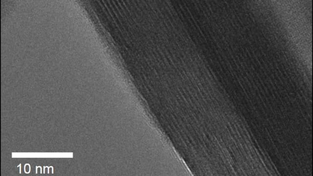 This is a low temperature high resolution transmission electron microscope image of a platelet of tungsten oxide dihydrate; the
