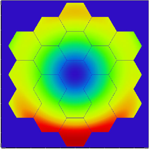 Simulated wavefront map after the primary mirror is aligned. (Image courtesy of Ansys.)