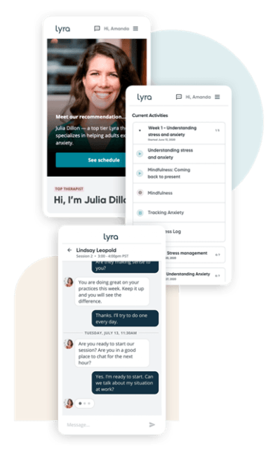 Lyra Health’s platform provides access to therapists and self-care tools. (Image courtesy of Lyra Health.)