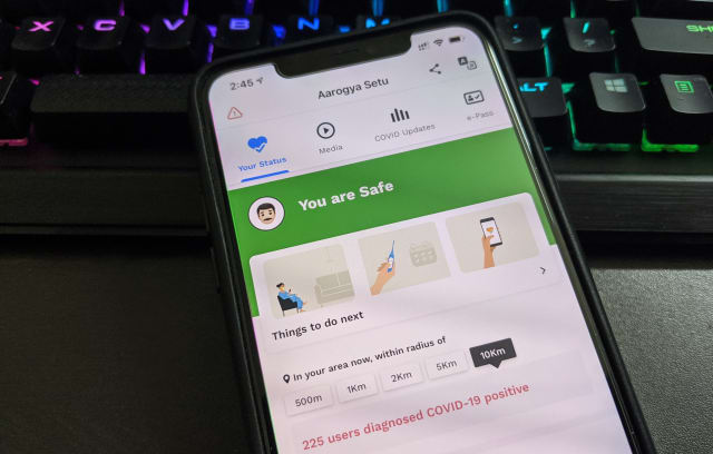 The Aarogya Setu app. (Image courtesy of Tech Crunch.)