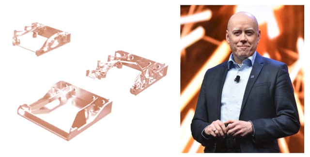 Thomas Nagel, chief digital officer of Claudius Peters, proudly shows off his alien parts. (Picture courtesy of Autodesk.)