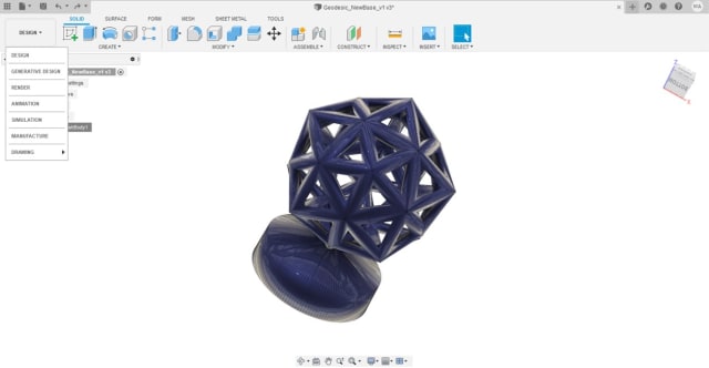 Screenshot of Fusion 360’s Design workspace.