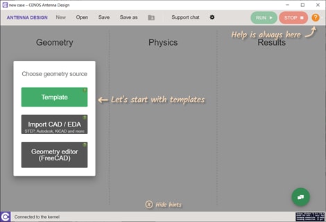 Most simulation software opens to a sea of possibilities and a blank slate of geometry. CENOS opens to a straight-forward industry specific workflow, template geometry options and live help. (Image courtesy of CENOS).