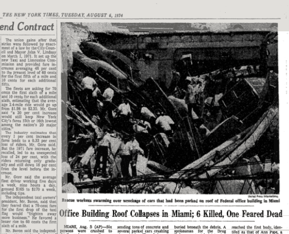 Collapse of the 49-year-old DEA building in Miami led to the 40-year certification requirement of future commercial and multi-family buildings in Florida (Picture courtesy of New York Times)