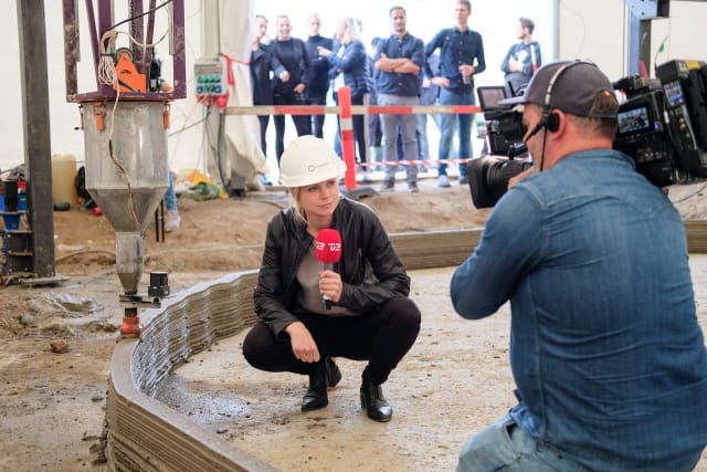 3D printing a building does attract media attention. (Image courtesy of Fabbaloo.)