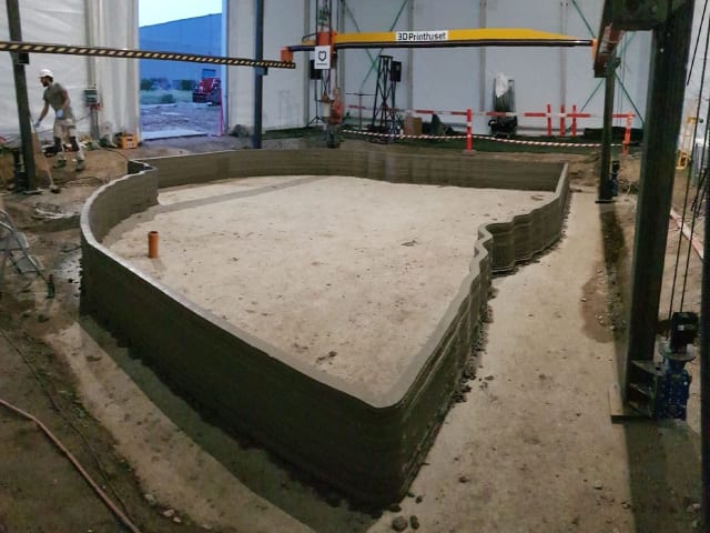 Completed lower section of Copenhagen's first 3D printed building. (Image courtesy of Fabbaloo.)