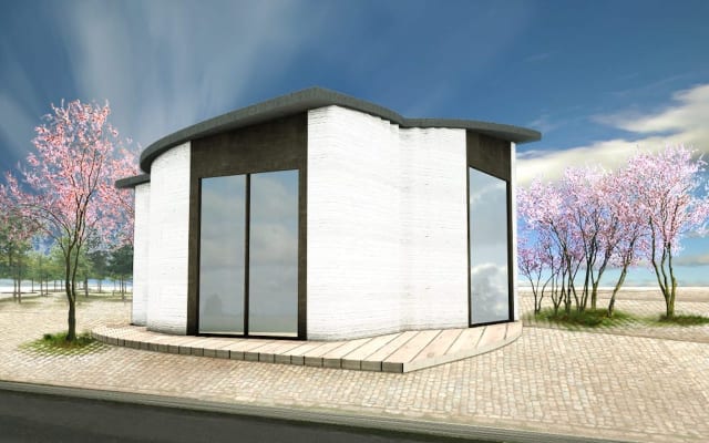 Rendering of the completed 3D printed building in Copehagen. It is not very large. (Image courtesy of Fabbaloo.)