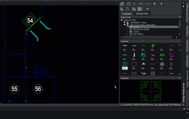 Reusing blocks from the Design Resources Library in DraftSight.