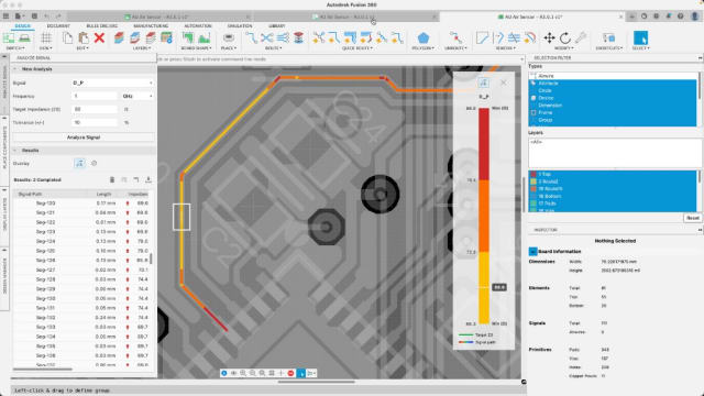 Fusion 360’s signal integrity extension helps engineers understand the impedance of critical traces. (Image: Autodesk.)