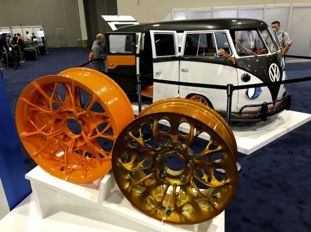 Autodesk’s vision of the VW Microbus and its generatively designed wheels at Autodesk University 2019. (Image courtesy of Autodesk.)